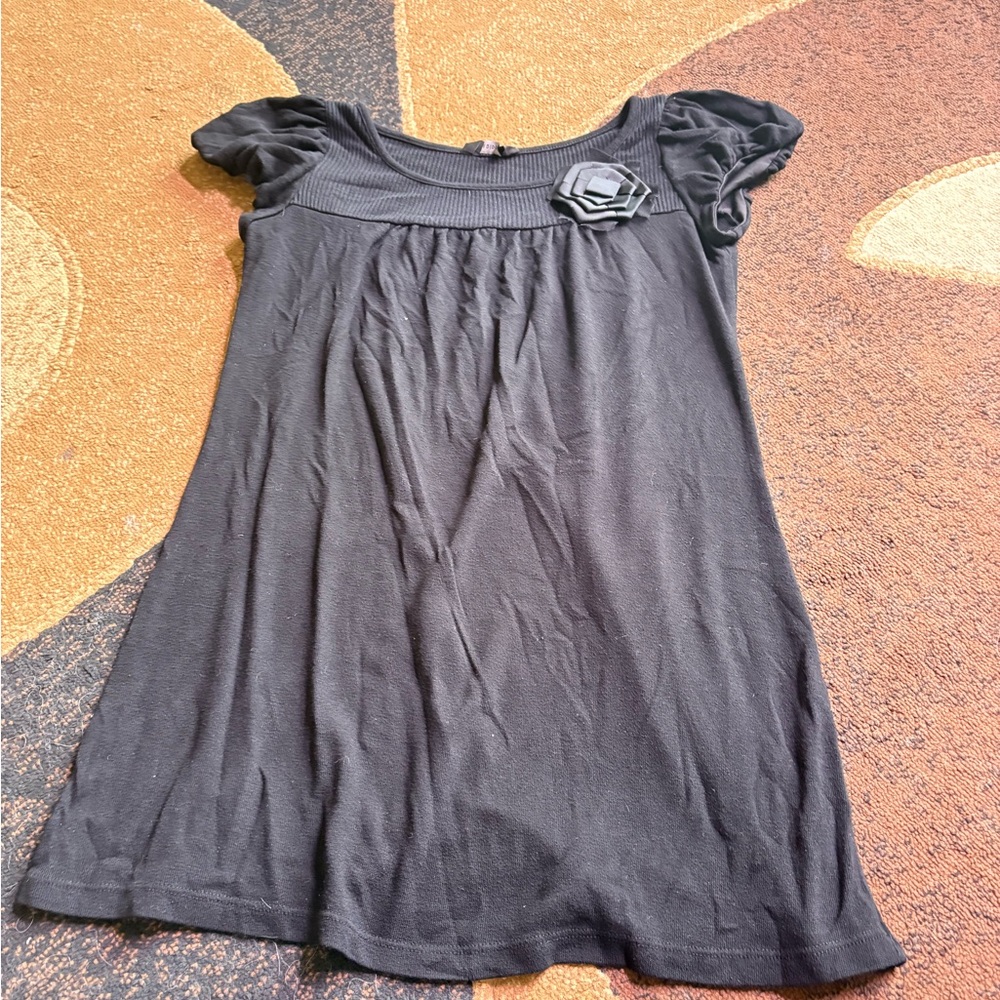 Mariposa Charcoal Dress with Rosette Accent